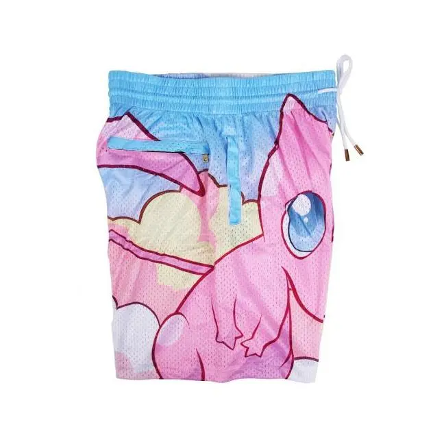 Mew Culture Anime Shorts Multicolor Unisex Sports Double-Layered Inner Shorts Full Print Drawstring Design Men Women Mesh Basketball Shorts 4 Pockets 5.5 Inseam Summer