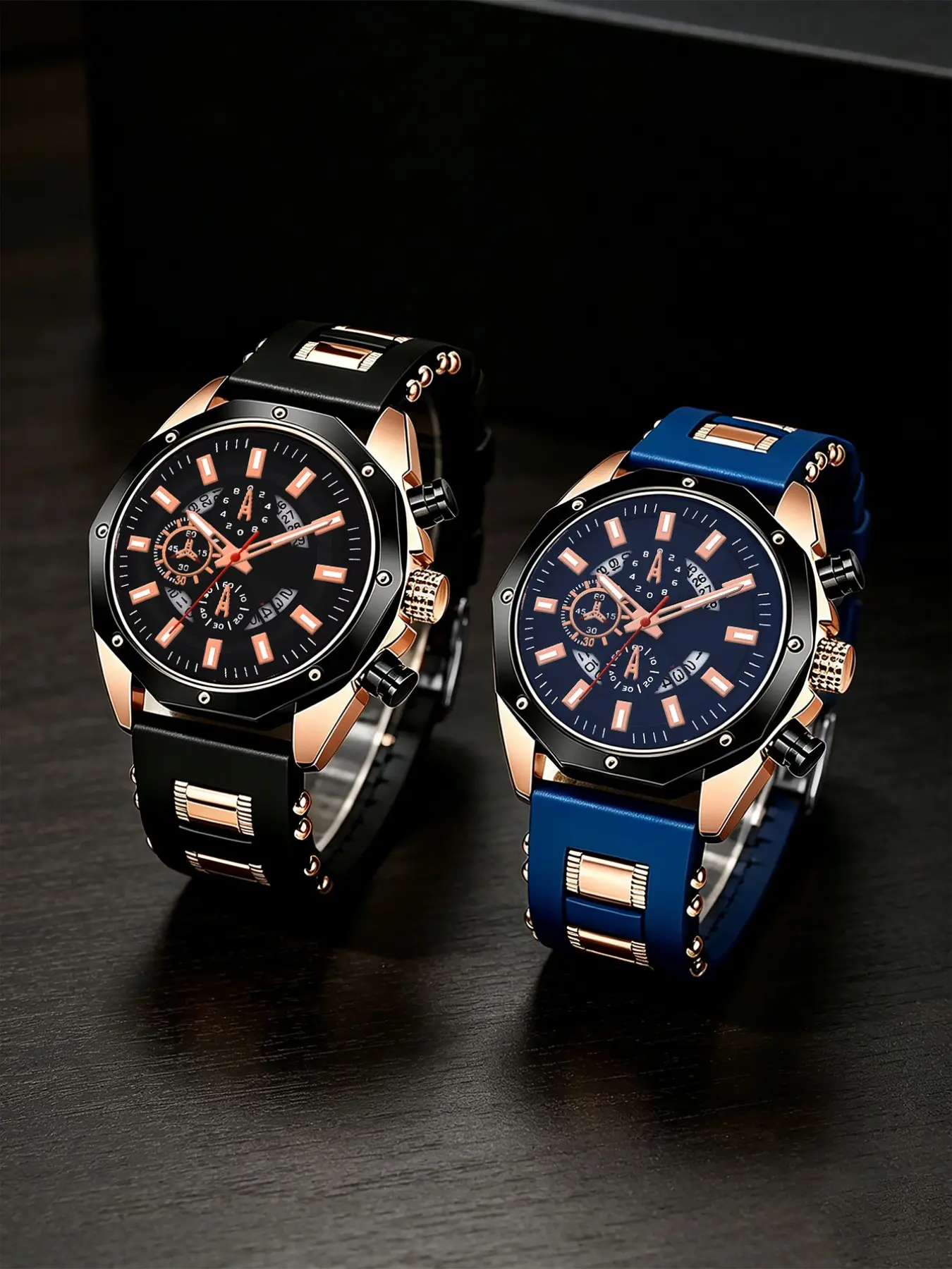 2pcs Men's Stylish Silicone Watch Set, Perfect Gift for Father's Day, Birthday, Anniversary, Casual Analog Quartz Watch, Men Fashion Watch