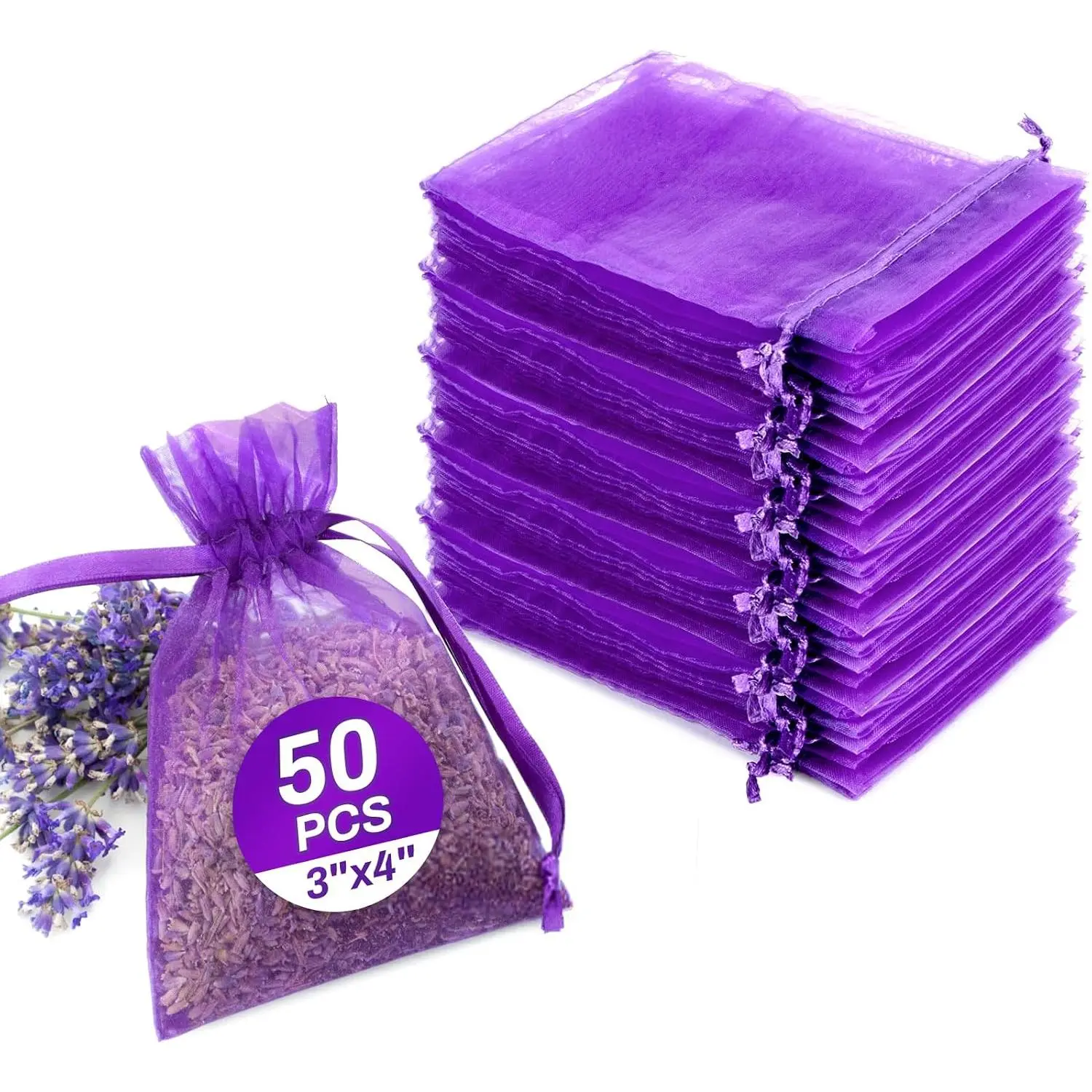 50 Lavender Sachet Bags Empty - 3"X4"  Organza Potpourri Bags | Mesh  Sachet Bags for Drawer, Closet Deodorizer, Party Favor  Bag for Rose, Orange, Cinnamon,   Product