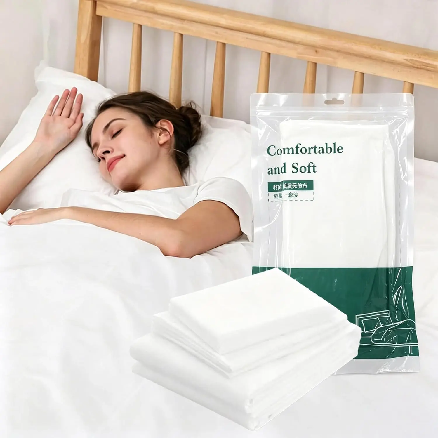 4 count Set Disposable Bed Sheets for Travel - with 1 Quilt Cover, 1 Sheet and 2 Pillowcase for Travel Business Trip  Hotel(1 Set)