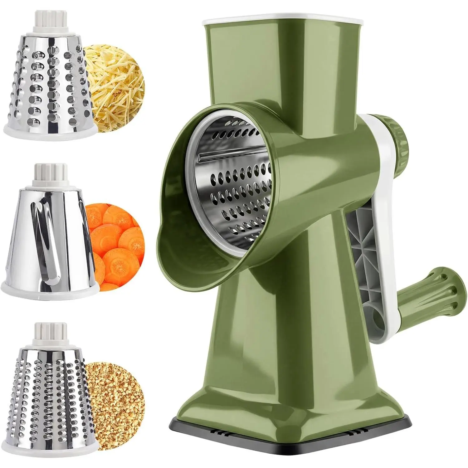 Rotary Cheese Grater, Cheese Grater Hand Crank, 3-Blade Grater | 3 stainless steel drums create fine shreds,coarse grates and slices for cheese, vegetables, salads, pizza and daily meal prep