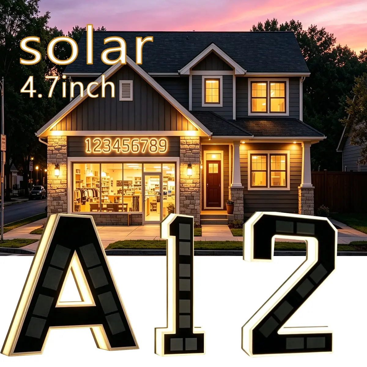 Solar Lighted House Numbers for Outside Light Up, 4.7inch Waterproof, Modern Design, Ideal for Various Environments, Indoor and Outdoor Illuminated House Numbers Sign Lights