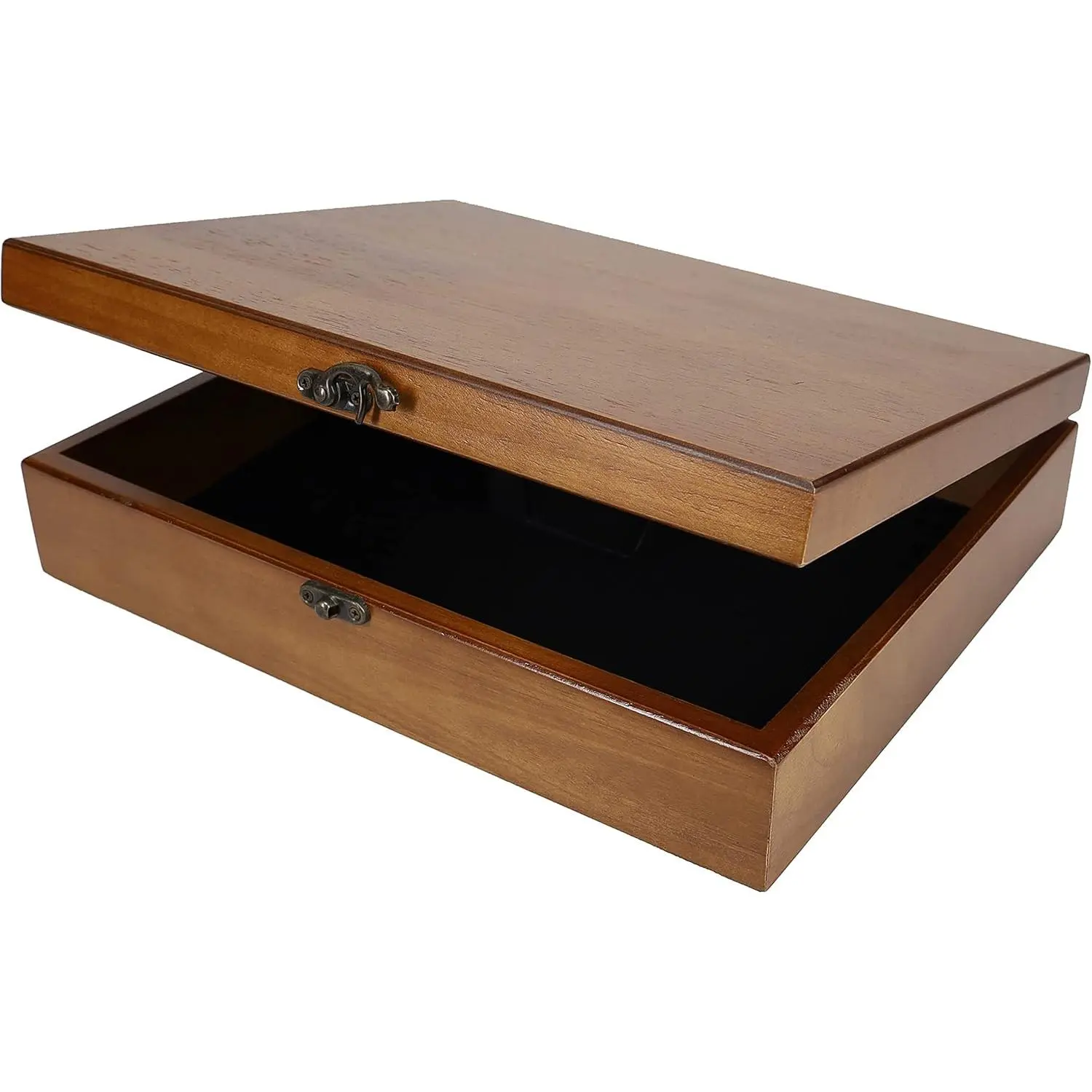 Old World Wooden Box with Brass Latch – Vintage-Style Wooden Keepsake Box for Jewelry & Trinket Storage, Walnut Finish