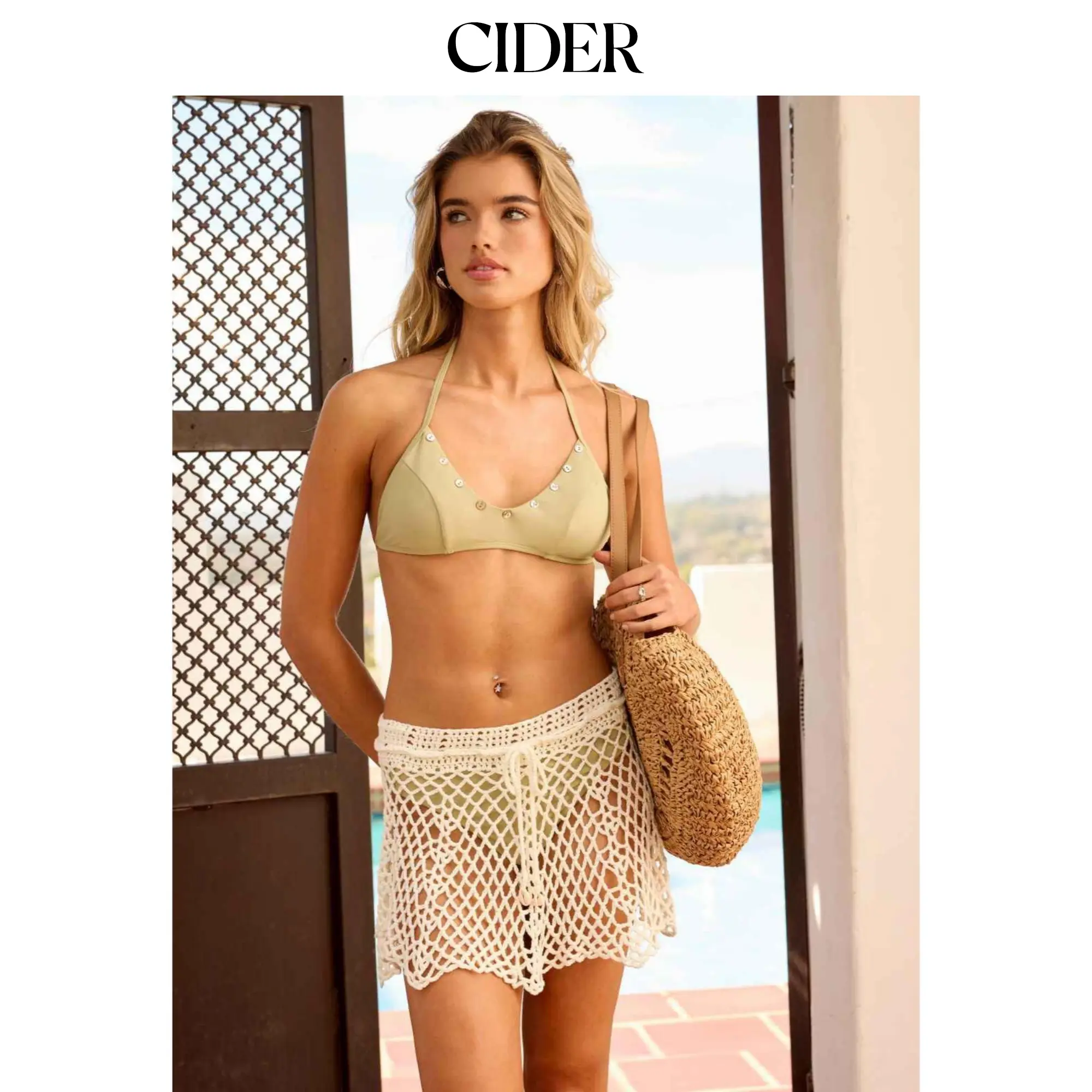 Cider High Stretch Acrylic Pointelle Low Rise A-line Mini Skirt