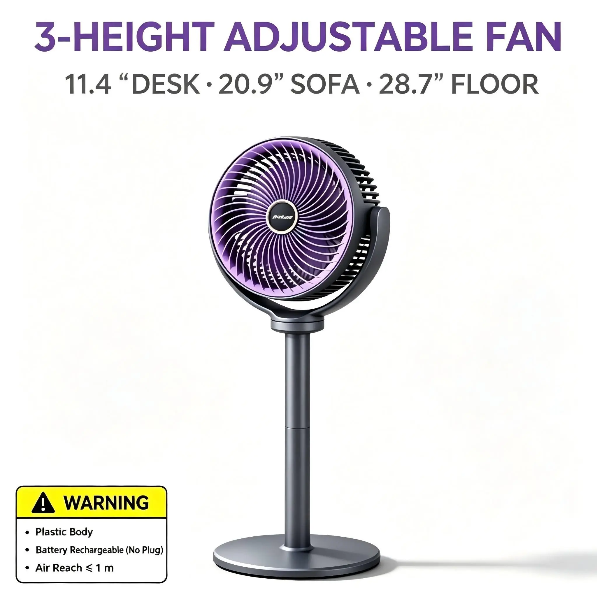 Adjustable Floor Fan, Quiet Desktop Fan, USB Powered, Portable Electric Fan for Bedroom Office Camping, Model Jkj-108