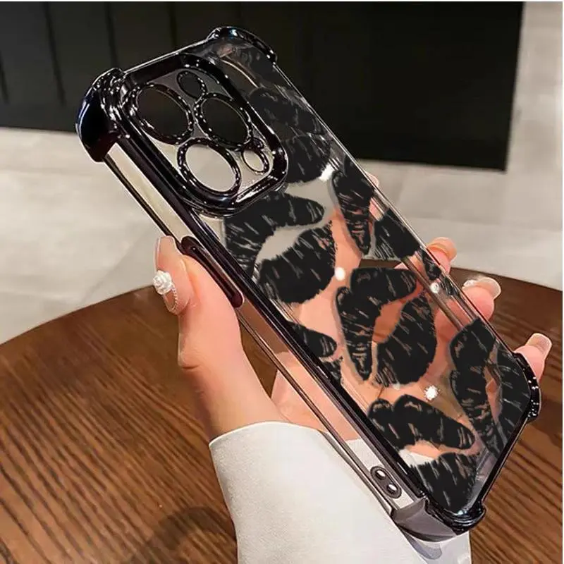Lip kiss pattern electroplated soft shell, anti drop airbag protection, suitable for iPhone 1/16/15/14/13/12/11/Plus/Pro/ProMax/Air/X/XS/XSMAX, birthday gifts, holiday gifts, couple phone cases