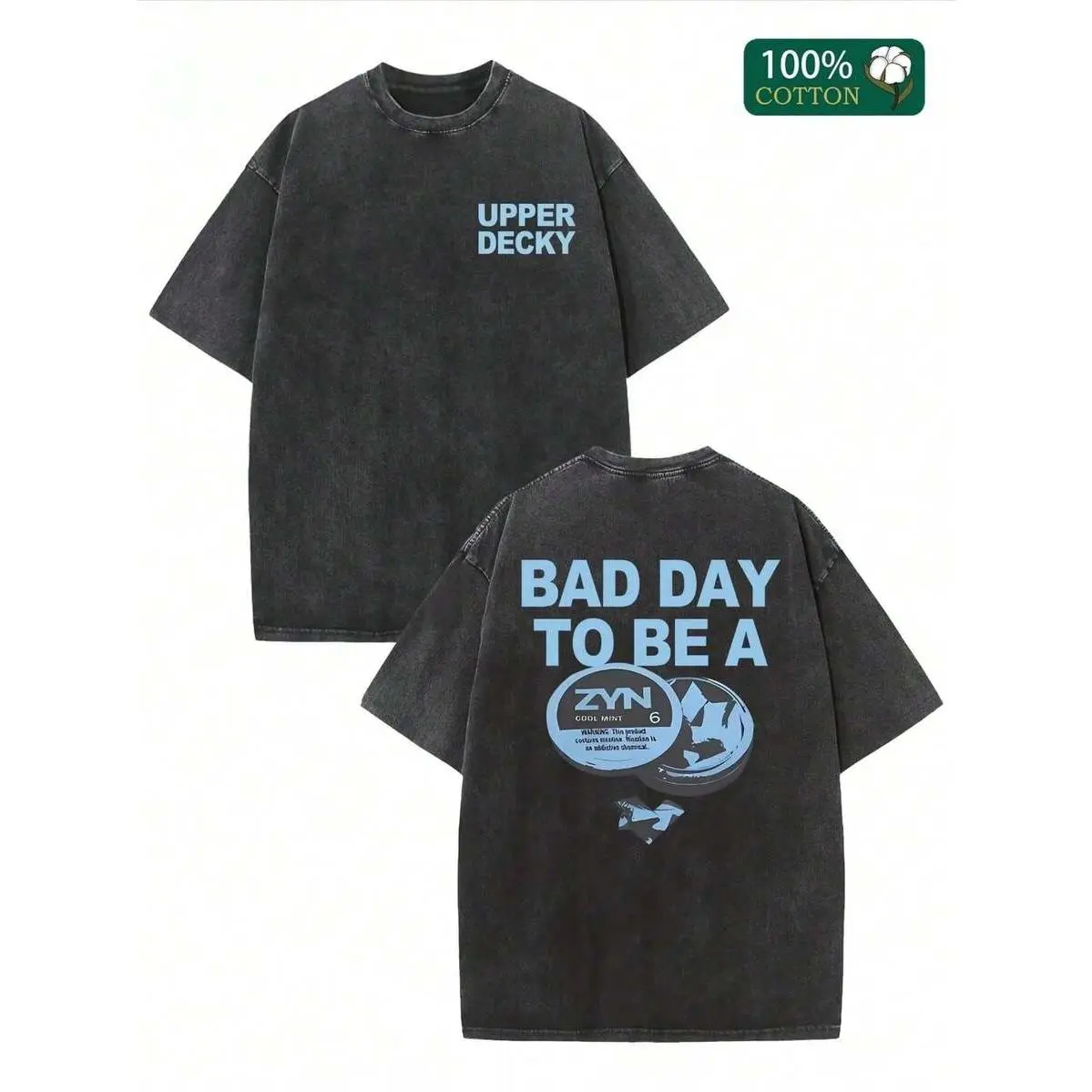 Men's Casual Tee, "BAD DAY TO BE A ZYN" Graphic Print Short-Sleeve Top, 230g Washed Cotton, Double-Sided Printed, Breathable, Edgy Street Style Menswear