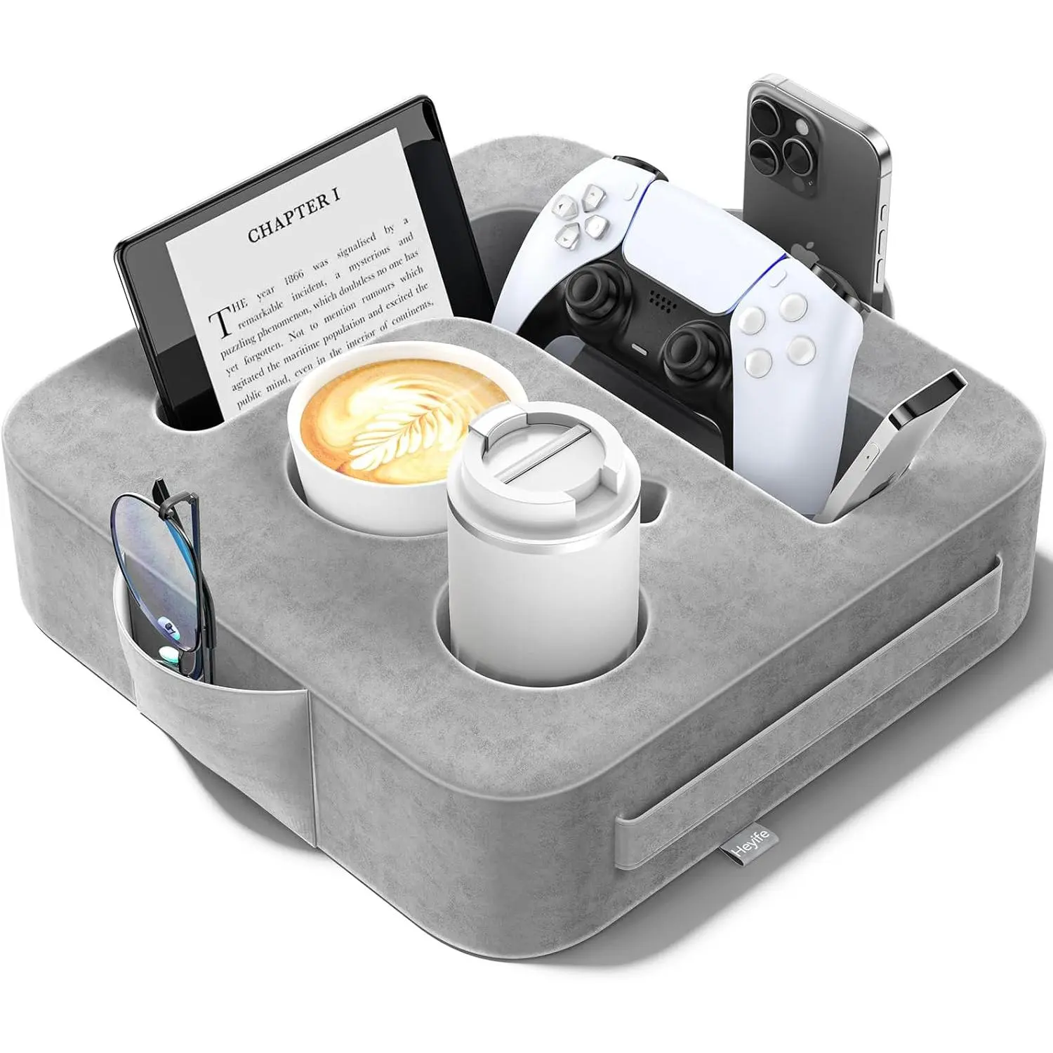 Couch Cup Holder Pillow, Sofa Bed Caddy for iPad Kindle Switch Game Controller Remotes Phones Small Cup Drink Holder Fits Couch Bed Desk Car Beach Bathroom