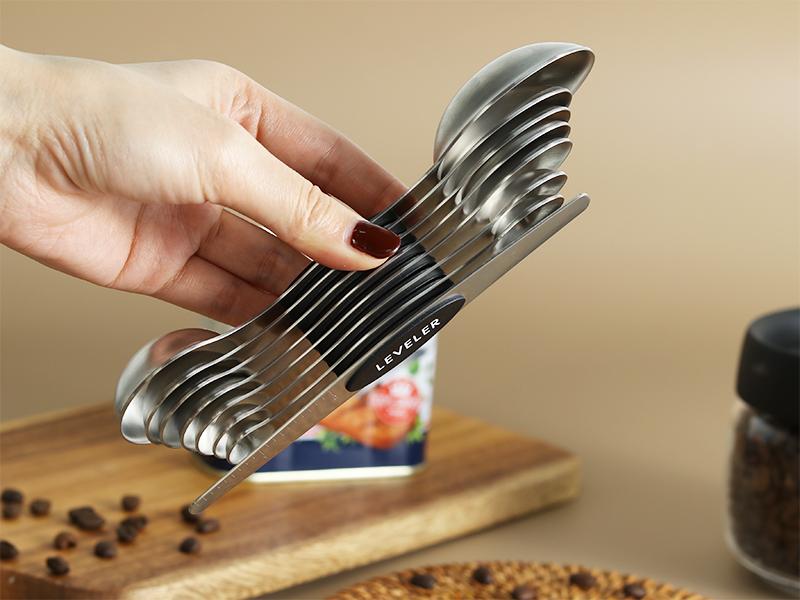 Pack of 8 Stainless Steel Magnetic Measuring Spoons Set, Dual Sided, Stackable, Adjustable Teaspoon and Tablespoon Measure Spoon with Leveler, Kitchen Gadgets