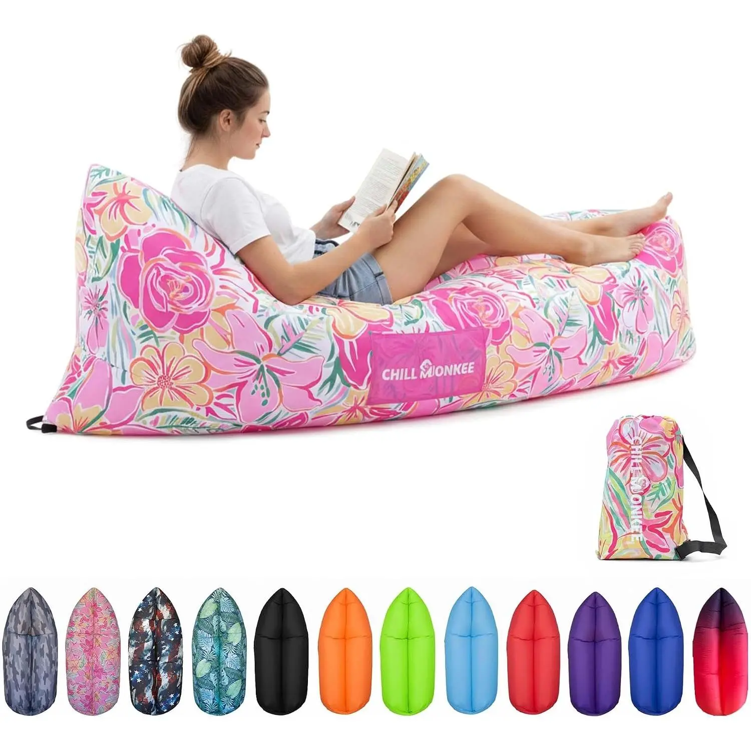 Portable Inflatable Lounger for Beach & Camping |   Leak Proof Self-Inflating Air Couch, Lazy Sun Lounger and Outdoor Lounge Chair for Relaxation and Comfort - Pink Lilly