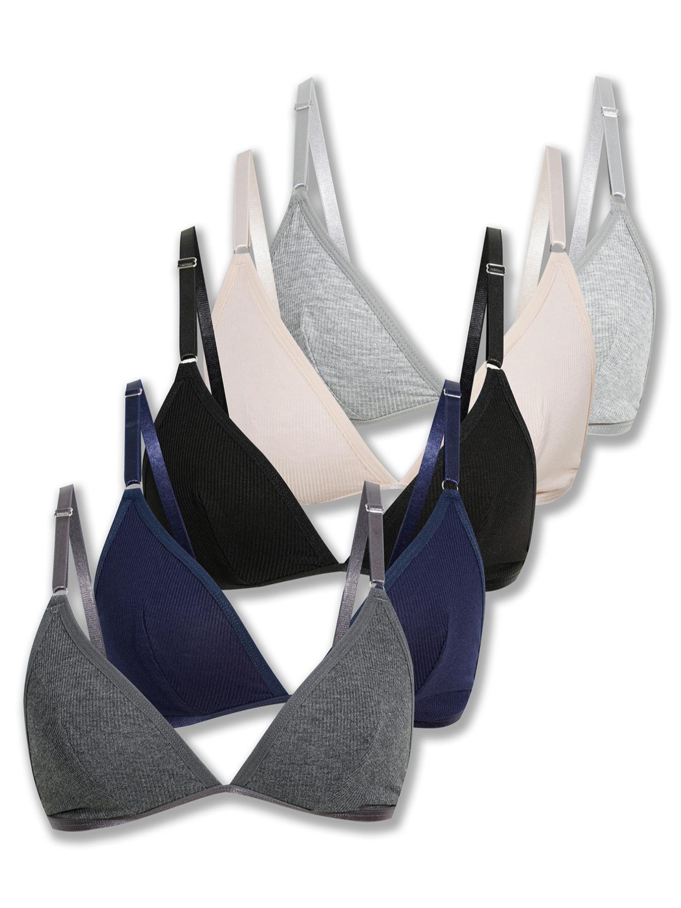 Women's Plain Ribbed Wireless Seamless Triangle Soft Breathable Bra, Adjustable Spaghetti Strap Push Up Fitted Lingerie Top, Soft Comfortable Lingerie for All Seasons Adjustable Bras