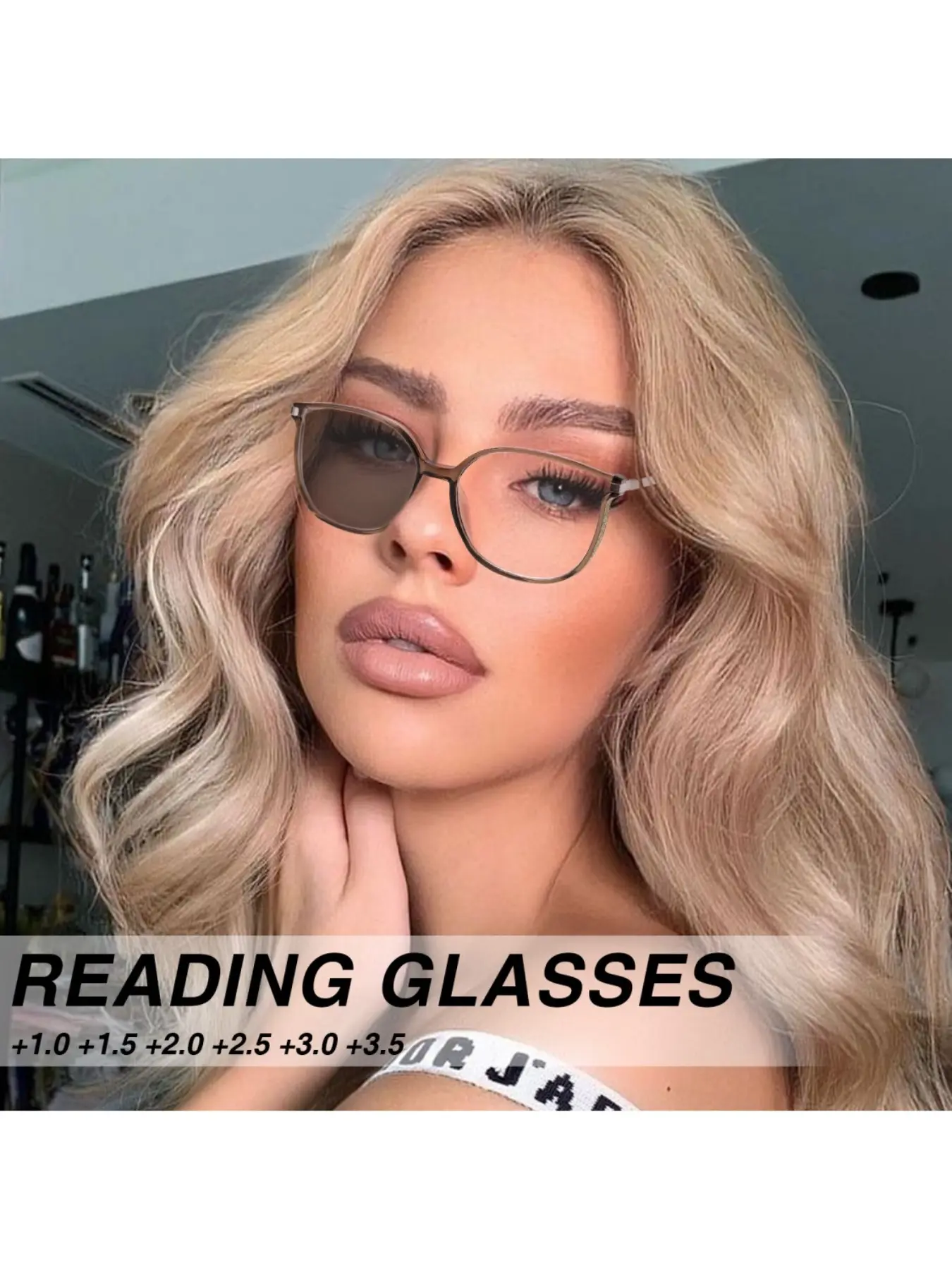 2pcs Fashion Cat Eye Reading Glasses, Photochromic Bifocal Lenses, Large Frame Face Shape Correction, Shiny Design, Unisex, All Seasons, Photochromic Eyeglasses