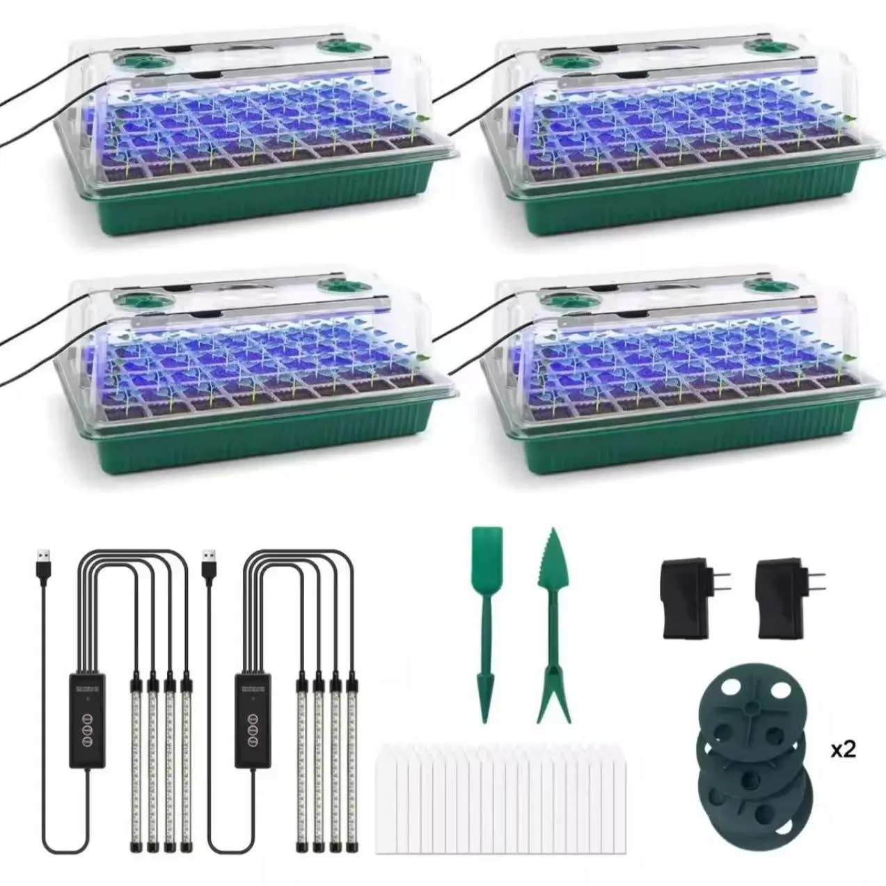 Seed Starter Tray with Grow Light,4 Pack 160 Cells Seedling Tray with Humidity Dome/Indoor Grow Kit for Deep-Rooted Seedlings,Adjustable/Timed Light Plant Starter Set