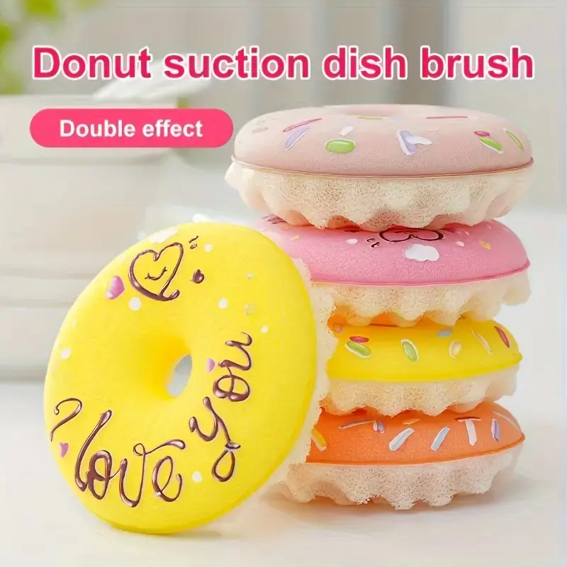 5pcs Sponge Brush Set, 4 Donut Dish Sponges with 1 Suction Cup, Dishwashing Sponges, Pot Scrubber Sponges, Multi-Functional Kitchen Cleaning Sponges, Suitable for Sinks, Countertops, Stovetops, and Pots and Dishes, Cleaning Supplies, Cleaning Tools