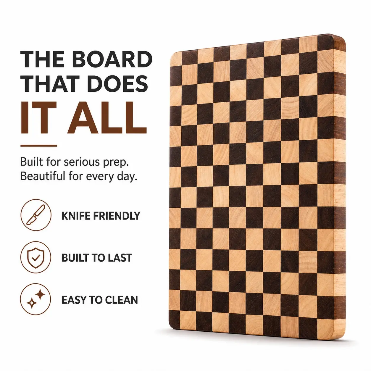Thoughtful Wooden Checkered Chessboard Cutting Board, Kitchen Aesthetic Item, Juice Groove Design, Checkerboard Pattern, Non-Slip, Durable, Perfect Gift for Home Cooking