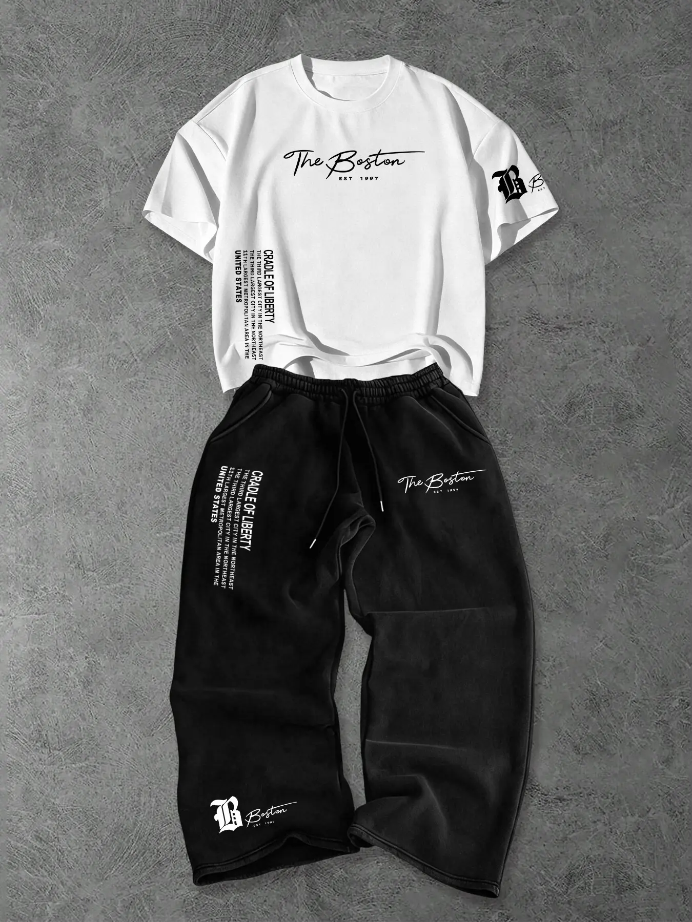 Summer Tropical Fashion Men's Two-Piece Set, Menswear, Number and Word Print, Short Sleeve T-Shirt and Loose Fit Drawstring Waist Pants, Casual Wear, Clothes