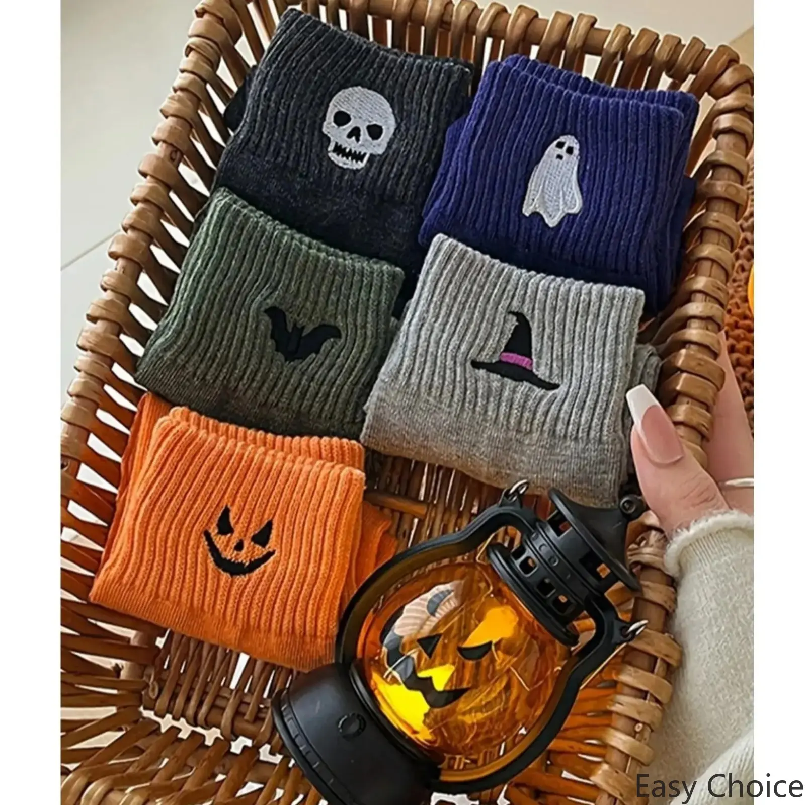 Viral Cute Halloween Socks For Women, 5 Pairs Cozy Novelty Crew Socks Set, Funny Pumpkin & Ghost Cartoon Mid-Calf Knit Socks, Soft Stretch Warm Fall Winter Essentials For Daily Wear, Parties, Work, School And Gifting