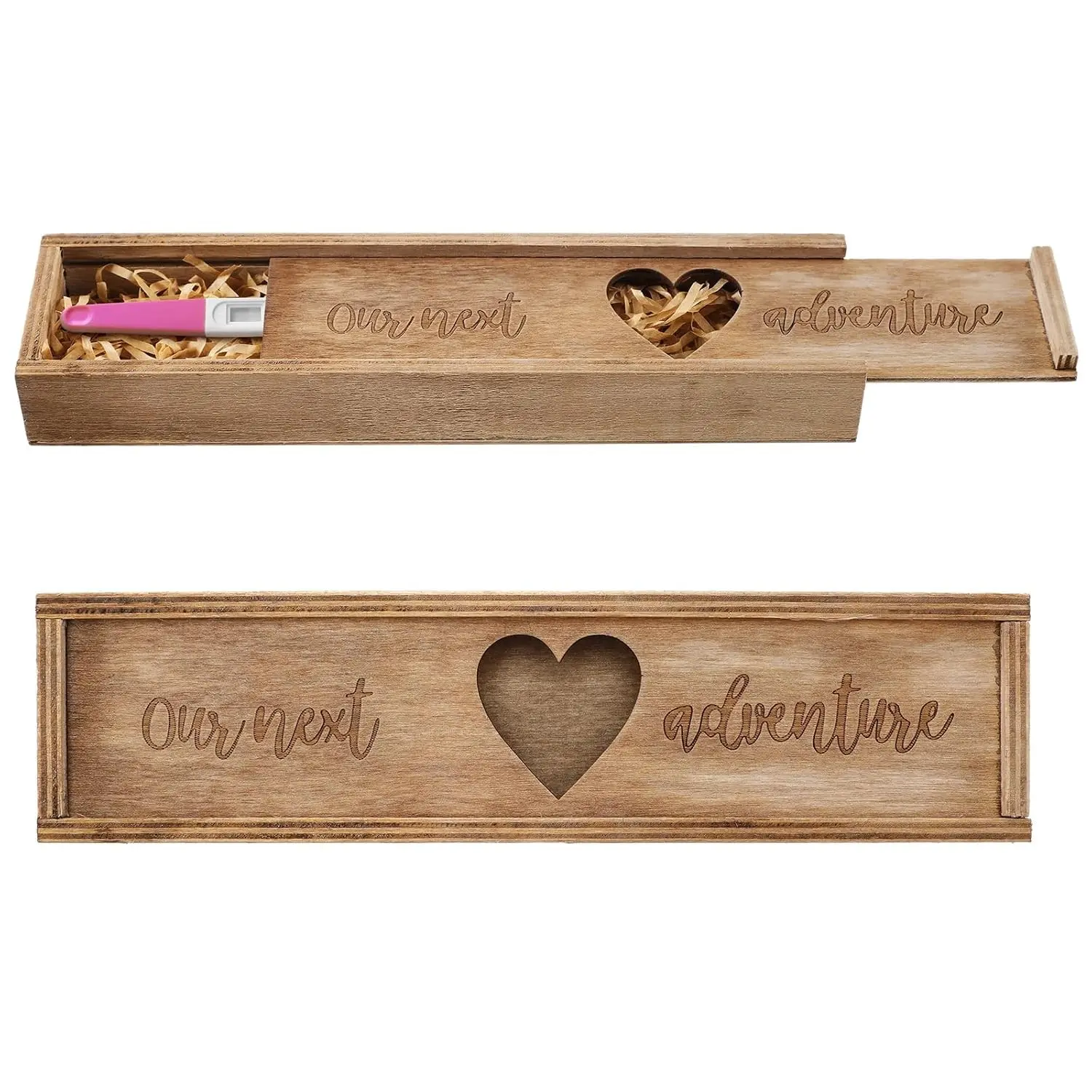 Wooden Pregnancy Test Keepsake Box - Baby Announcement Gift for Husband, Dad, Grandma & Grandparents, Pregnancy Reveal Surprise (Brown)(Gift)