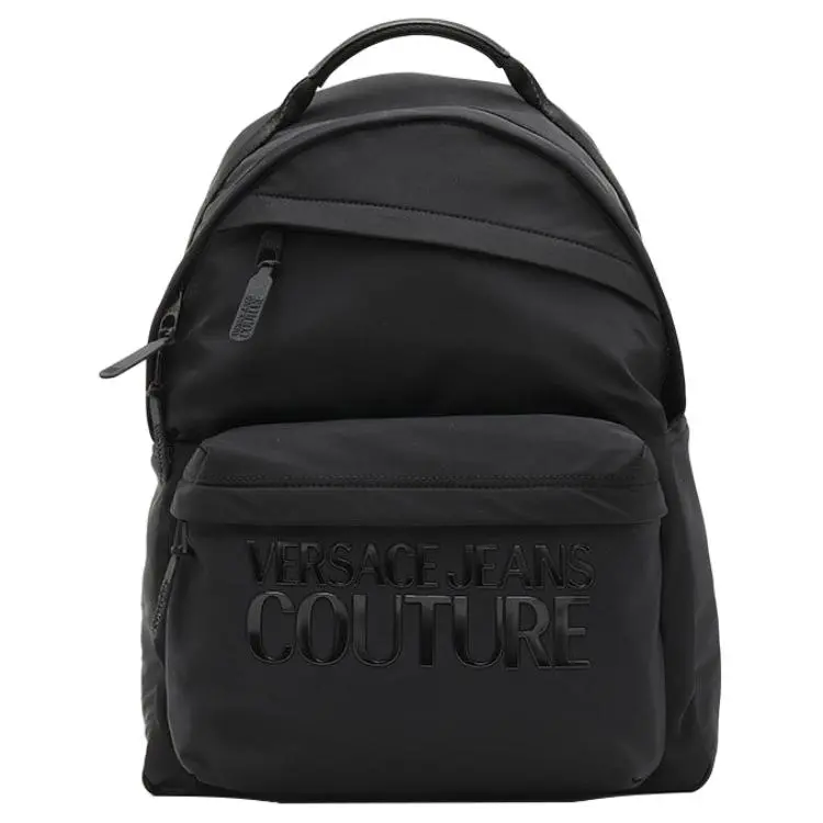 Versace Jeans Couture Polyester Backpack for Men, Minimalist Logo Print, Large Size, Black