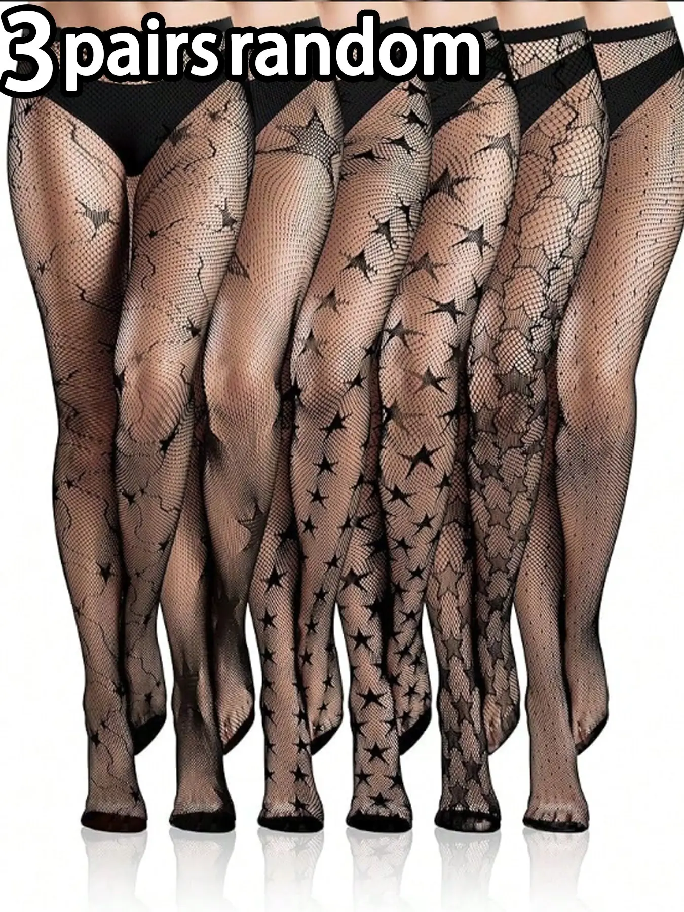 3 Pairs Halloween Fishnet Stockings, Women's Lace Pattern High Waisted Sheer Stockings, All Seasons Fashion Tights