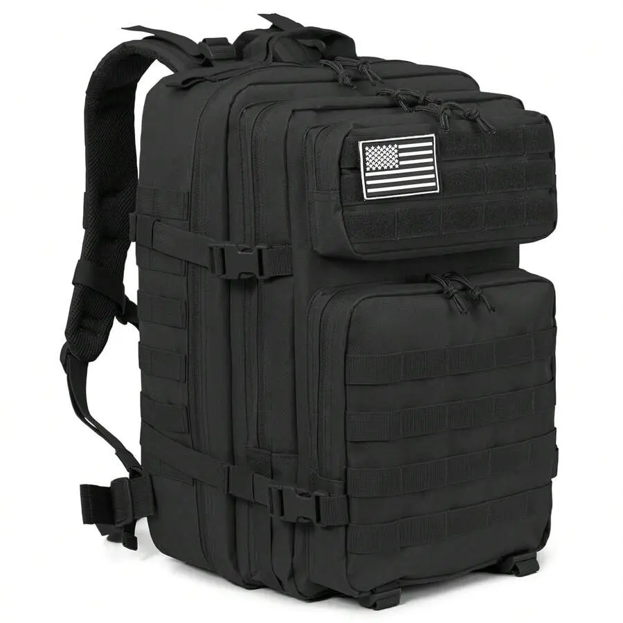 900D Poly Heavy-Duty Tactical Backpack (45L) - Men's Assault Pack with Tactical Look, MOLLE Webbing, Buckles, Lace-Up, 2-Way Zip, Waterproof Coating, Breathable, Easy Access, Double Stitched, Durable for Hiking, Backpacks for School
