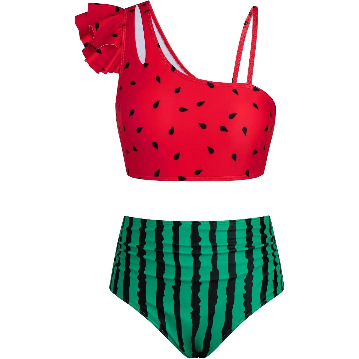 Girls Swimsuit, 2 Piece Bikini Set Ruffle Bathing Suit with Adjustable Strap Girls' Swimwear 7-16Y