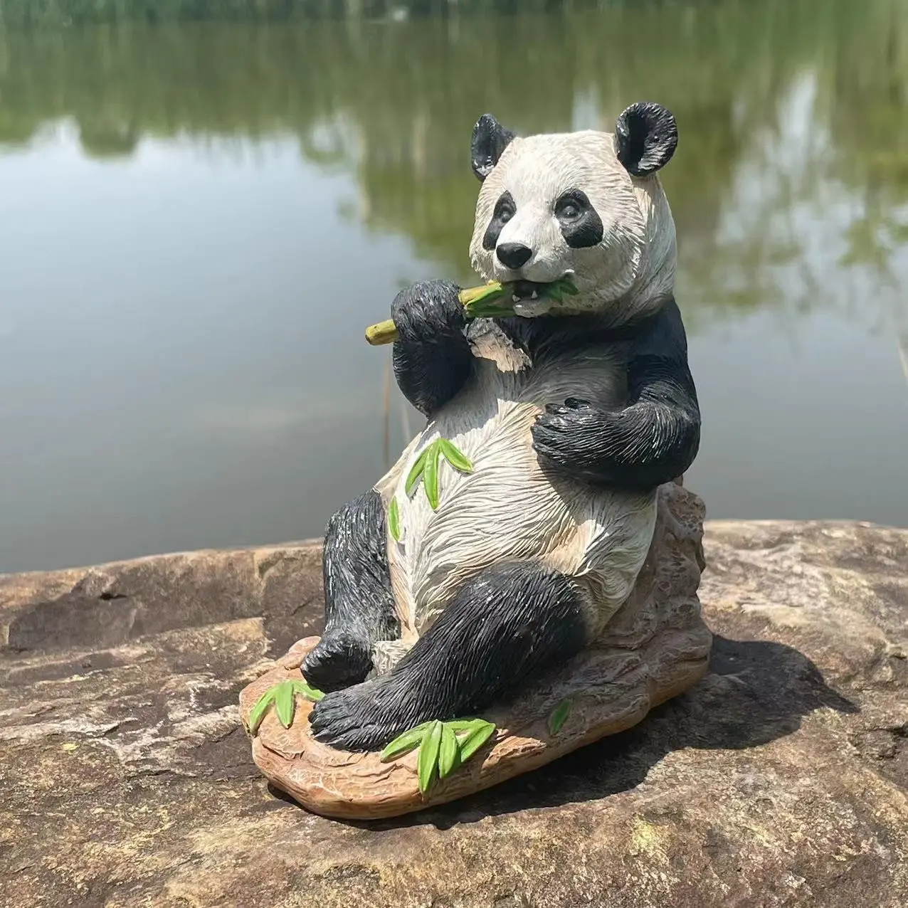 Panda Eating Bamboo Resin Craft, Garden Decor, Courtyard Decoration, Home Décor, Desktop Ornament, Balcony Landscape, Potted Plant Decor
