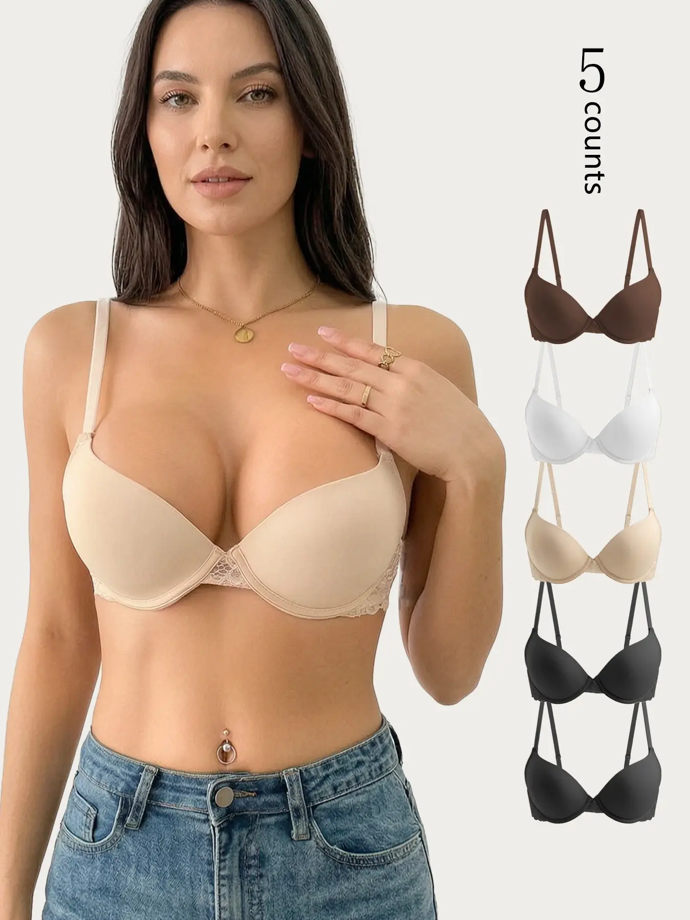 Women's Sexy Push-Up Bra with Underwire, Adjustable Straps, Backless Design, Slim-Fit Lingerie for All Seasons, Comfortable Daily Wear