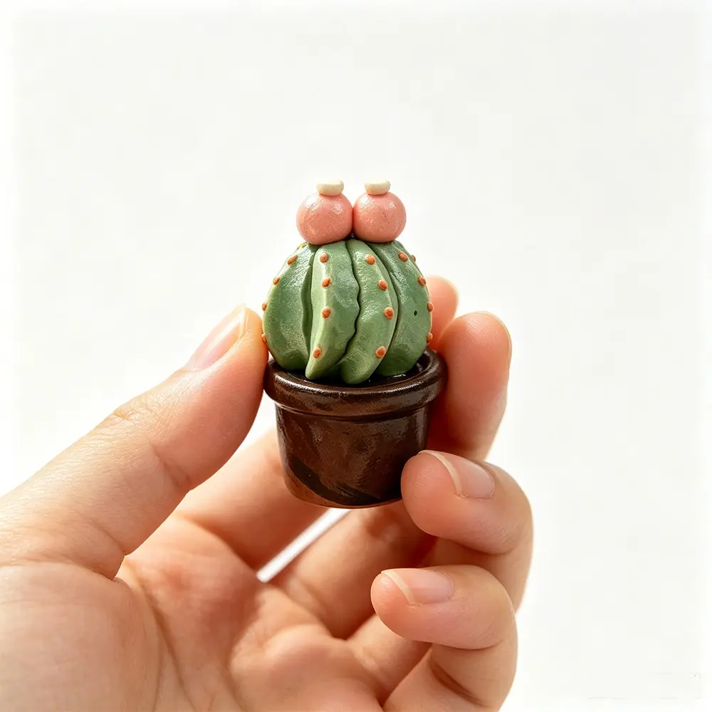 Handmade Peach Cactus Ceramic Figurine, Cute Mini Desk Decor, Healing Handmade Succulent Ornament for Office, Kawaii Gift for Girls, Creative Home Decoration