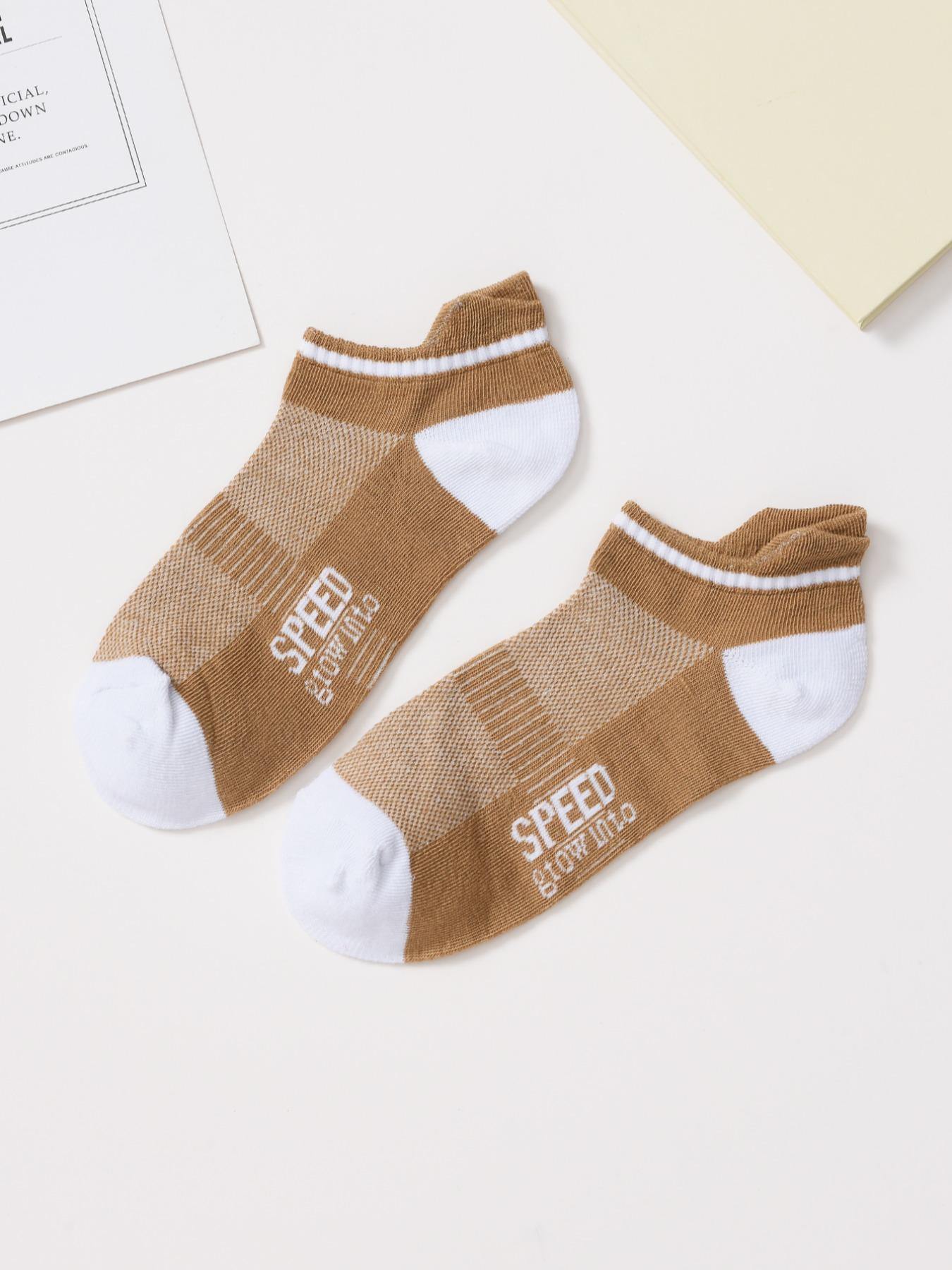 Men's 7 Pairs Colorblock Letter Print Ankle Socks, Knit Crew Socks, Casual Comfy Socks For Men Daily Wear