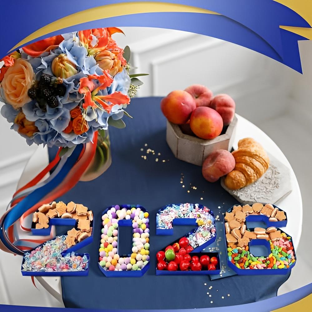 4 Pcs 2026 Graduation Fillable Number Trays 10" Cardboard Charcuterie, Dessert & Snack Serving Trays for Class of 2026 Party Supplies