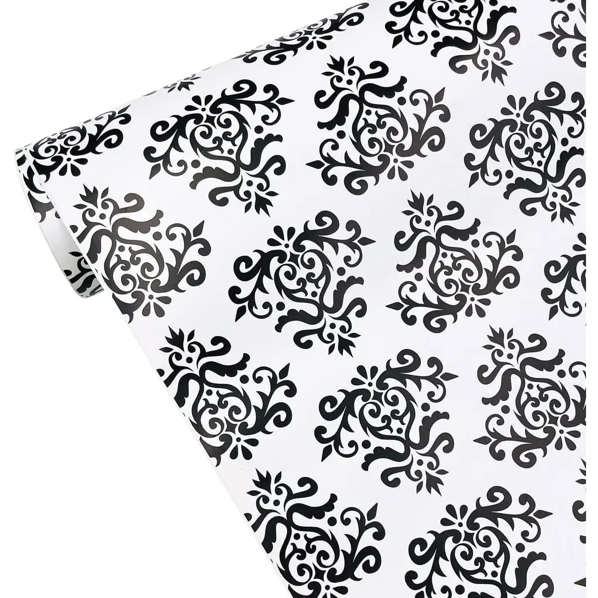 Self-Adhesive Shelf Liner Removable Furniture Paper for Covering Apartment Dresser Drawers, Retro Black Damask, 17.7 Inch by 9.8