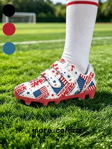 1 Pair Kids US Flag Splatter Velcro Football Cleats, American Trend Sports Style, Non-slip Stud Sole & Wear-resistant Upper, Soccer Shoes for Boys Girls Grass Training and School Games