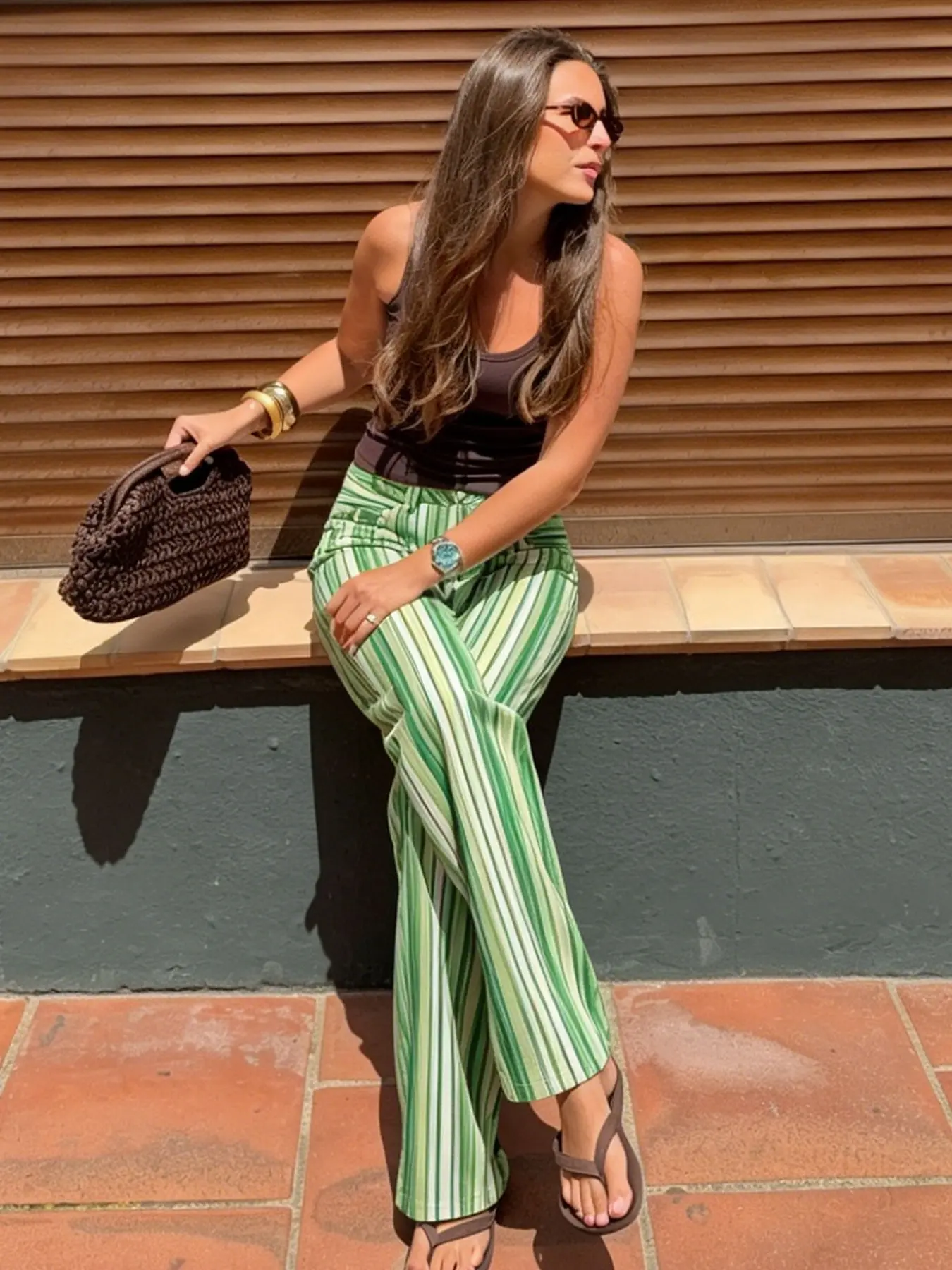 Women's Pants Rainbow Striped Low-Rise Wide Leg Jeans Pastel Multicolor Stripes Relaxed Wide-Leg Pants Button Summer Streetwear Clothing Festival Outfits Casual Daily Summer Pants Bottoms