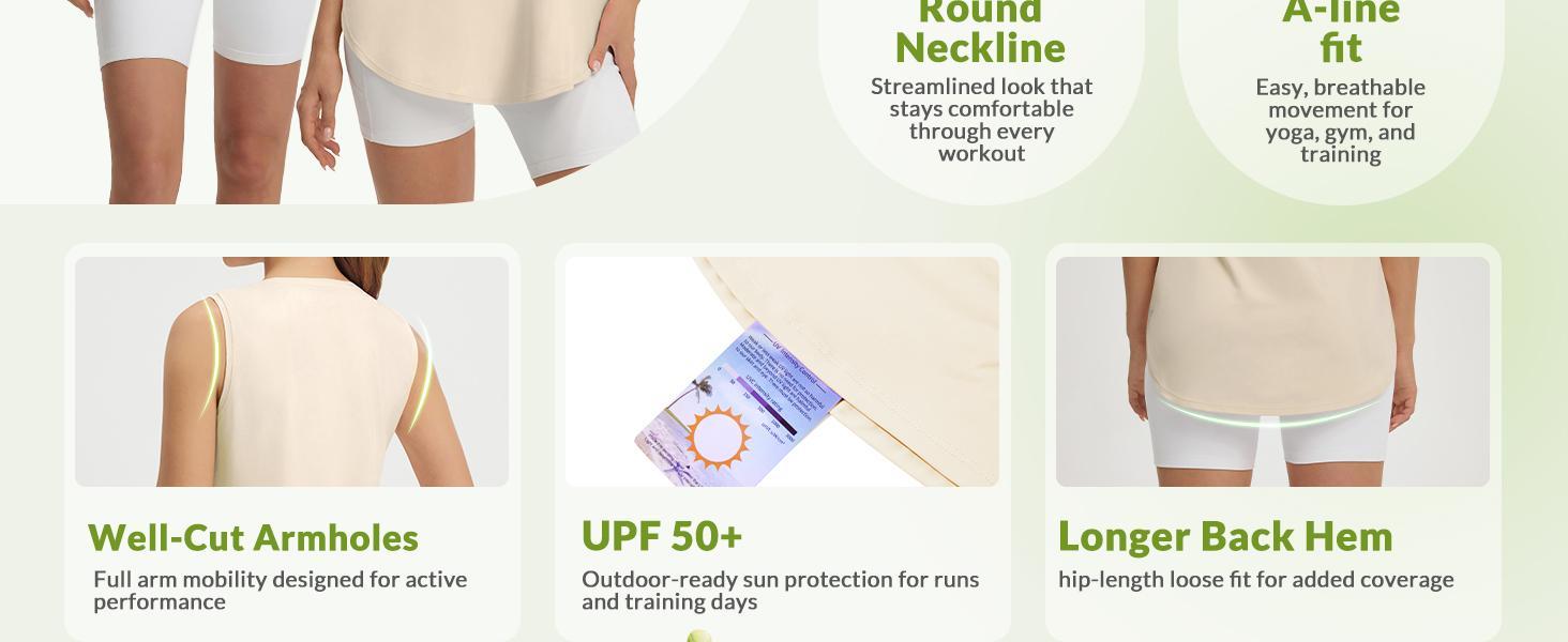 Baleaf Women's UPF 50+ Workout Tank Top Lightweight Sleeveless Gym Shirt Soft Loose Fit Athletic Top with Curved Hem for Yoga and Running