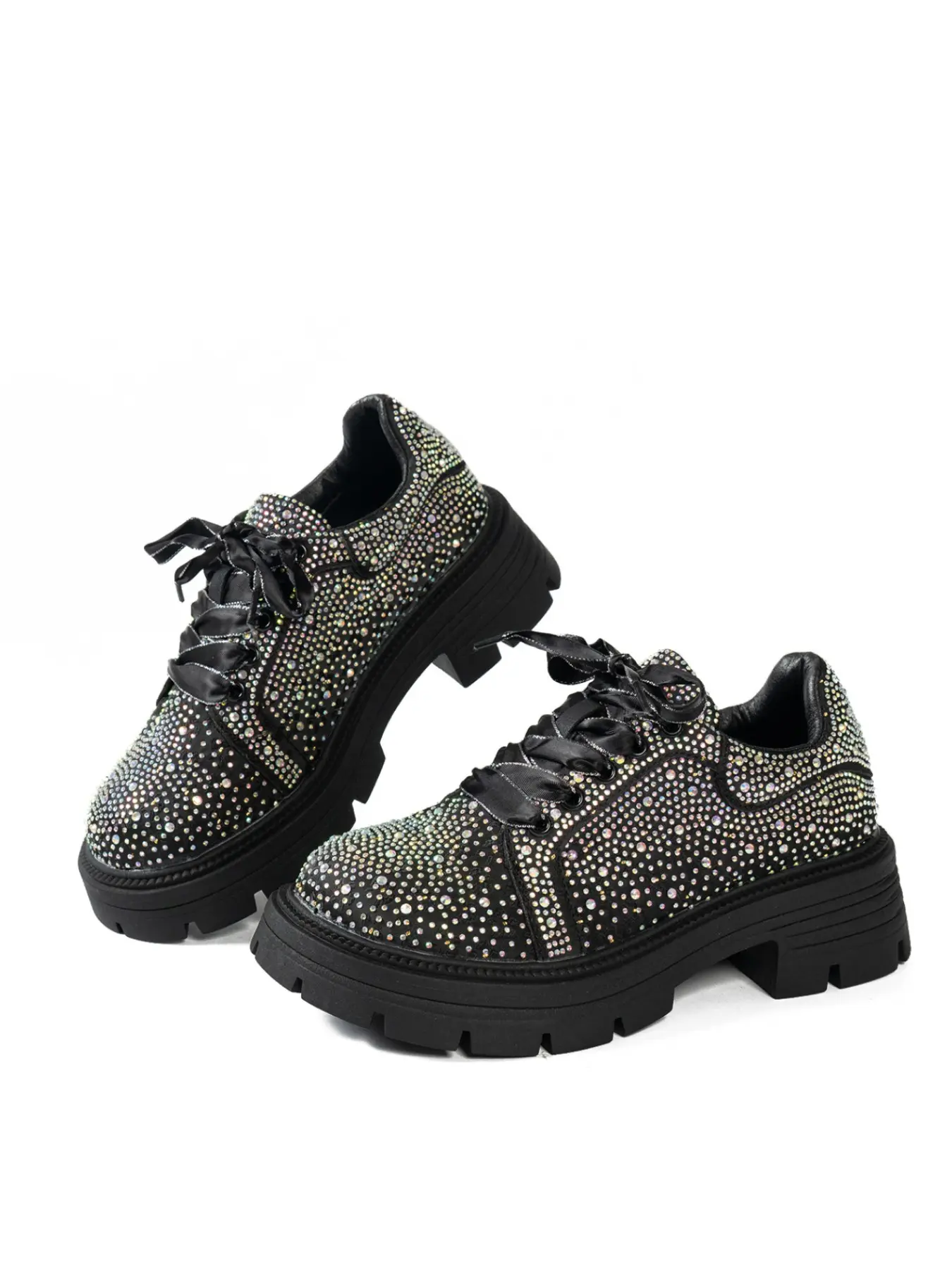 Full Body Rainbow Full Rhinestone Heel Wedge Thick Sole Invisible Height Increase Loose Large Round Toe Soft Lining Comfortable Platform Leather Shoes