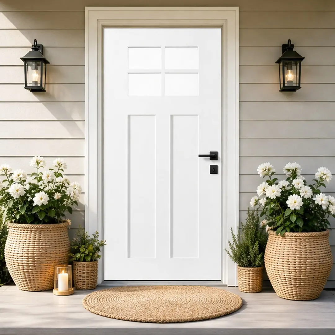 ARCH 36x80 Fiberglass Front Door with White PVC Frame Left-Hand Inswing Exterior Entry Door with Brickmould Contemporary Smooth Skin Clear Glass for Home Entrance Durable Weatherproof Insulated, White Color Options, Fiberglass Material
