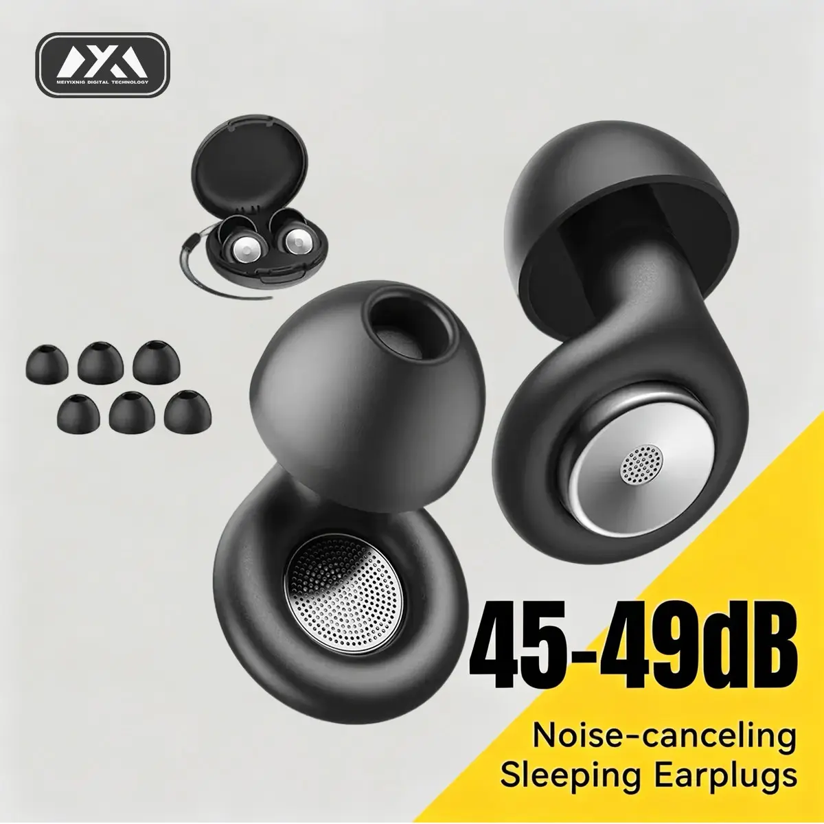 45db Noise Cancelling Ear Plugs for Sleeping, Reusable Soft Silicone Earplugs, Secure Fit, Multiple Sizes, 8 Eartips & Storage Case, Hearing Protection