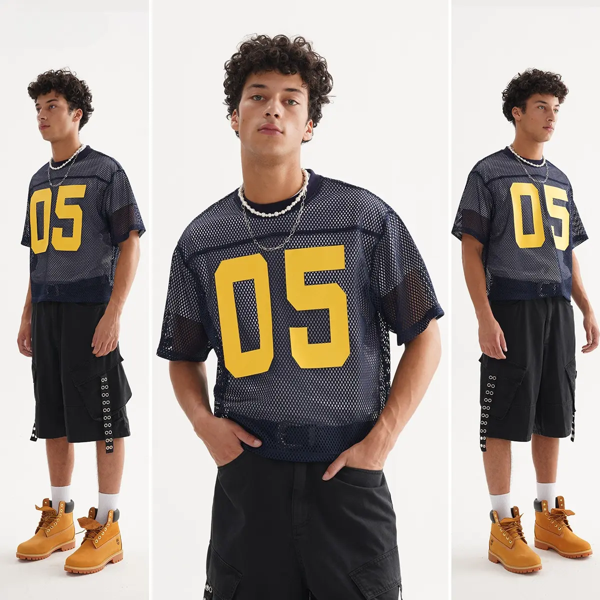 Oversized Loose Mesh Sports Jersey For Men Wide Shoulder Polygon Grid Graphic Print Short Sleeve Casual Daily Wear Top