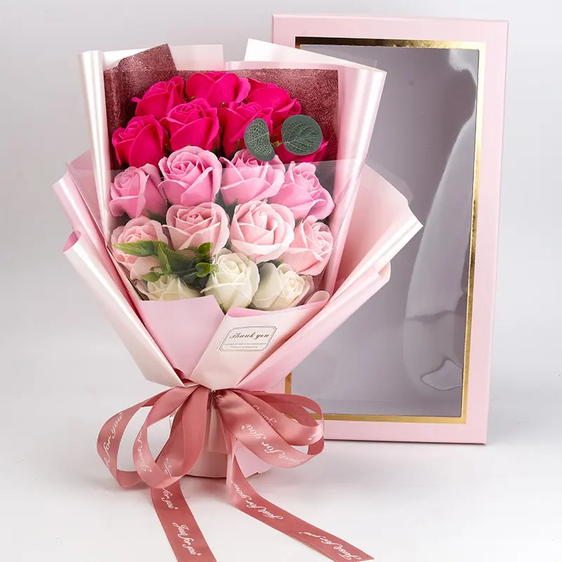 18 rose soap bouquet gift box, Eternal Roses, imitation Everlasting rose romantic gradient color exquisite packaging Valentine's Day/Mother's Day gift for girlfriend bestie wife eternal romantic bouquet Fake Bouquets