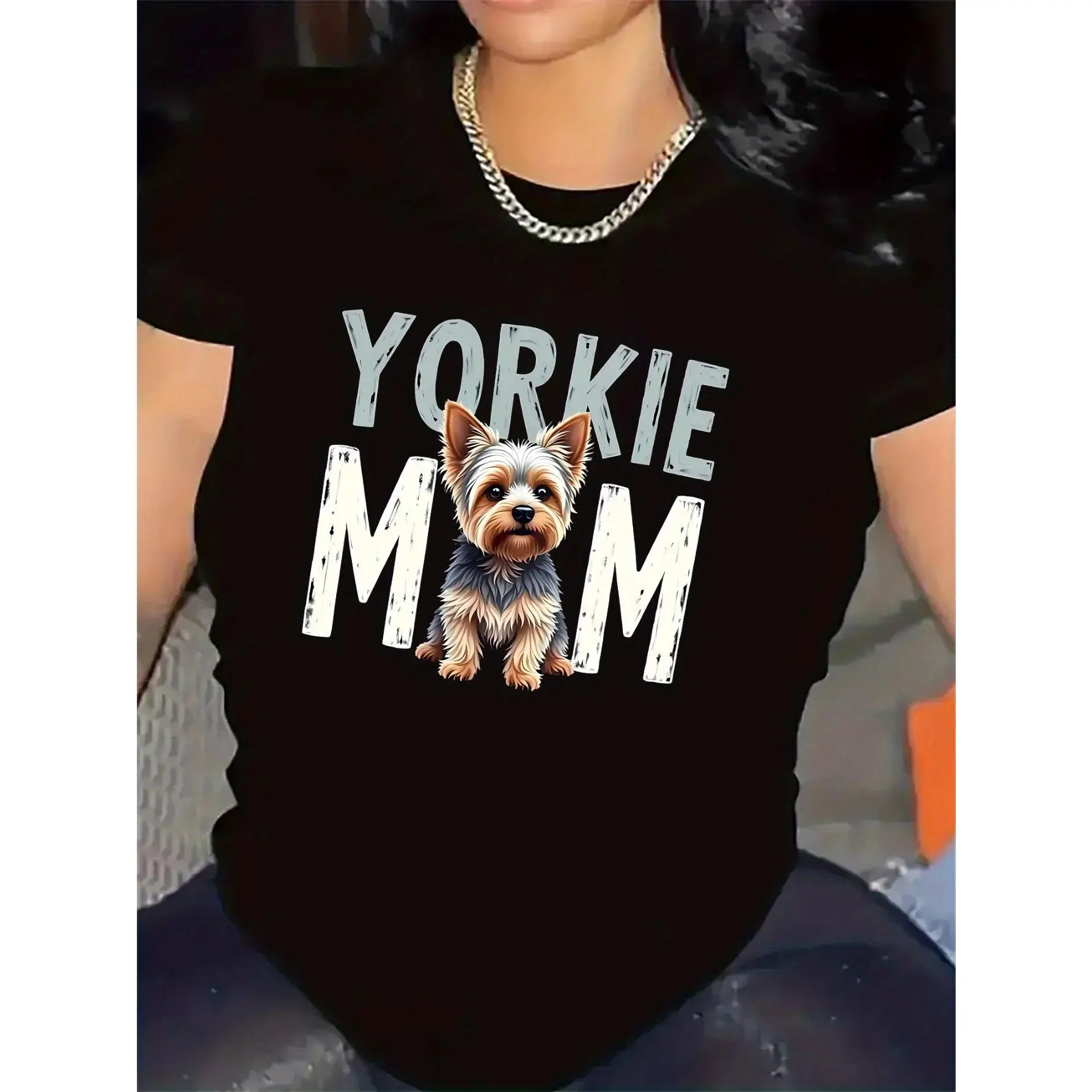 Women's Oversized Yorkie Mom T-Shirt - Cute Yorkshire Terrier Graphic, Shortleeve Cotton, Comfortable Everyday Streetwear, Unisex Summer Casual Top, Gift for Pet Lovers, Shortsleeve, Style, Tshirt, Graphic Print, Breathable