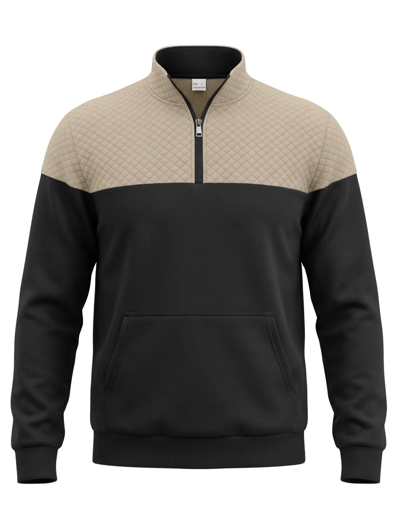 Men's Colorblock Sweatshirt, Diamond Pattern Zipper Collar Pullover, Long Sleeve Casual Patchwork Top, Outdoor Fashion Sportswear, Spring & Fall