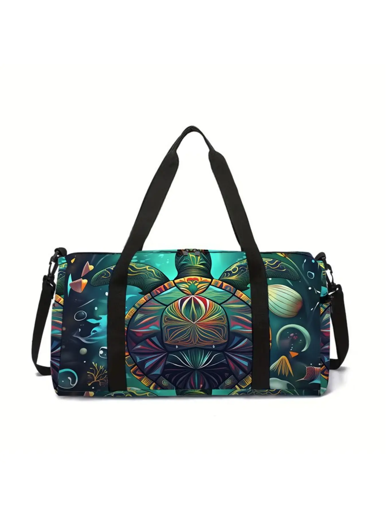 2D Turtle Printed Large Capacity Zippered Duffel Bag with Adjustable Crossbody Strap and Top Hand Handle, Multi-functional Casual Sports Travel Bag, Multifunctional Travel Bag, Ideal for Gym Workouts, Short Trips, Perfect Gift Choice