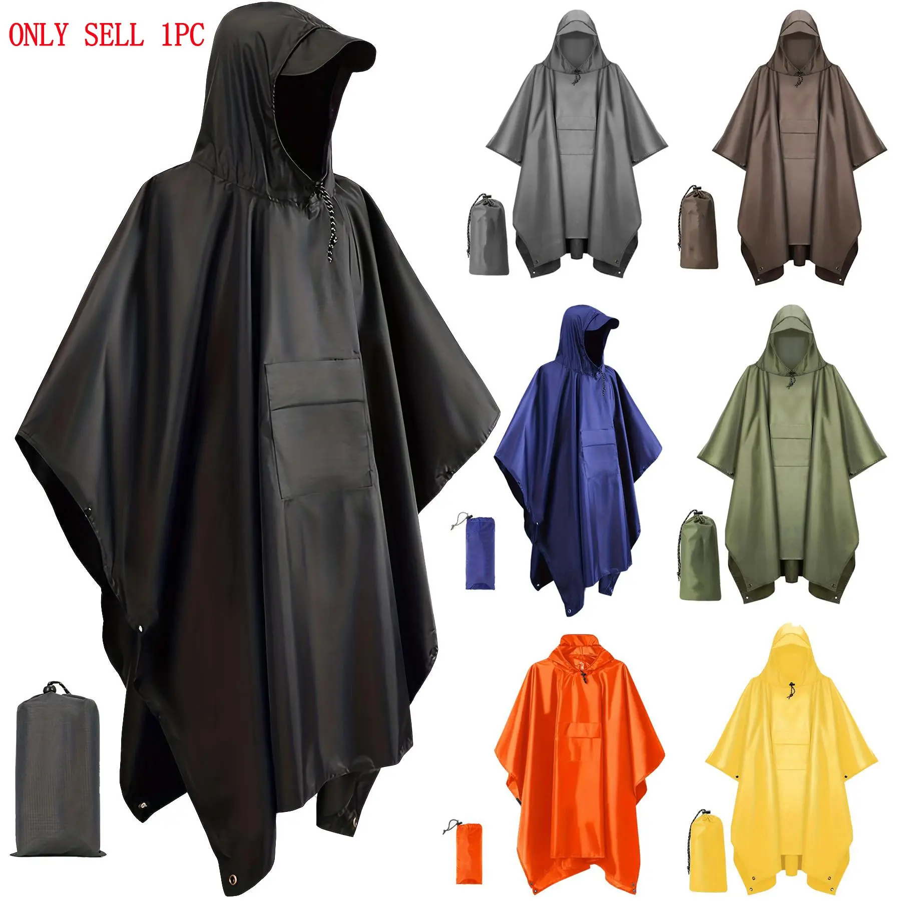 Raincoat with Hood, 1 Count Portable Waterproof Raincoat with Pocket, Outdoor Raincoat for Camping & Hiking, Travel & Emergency