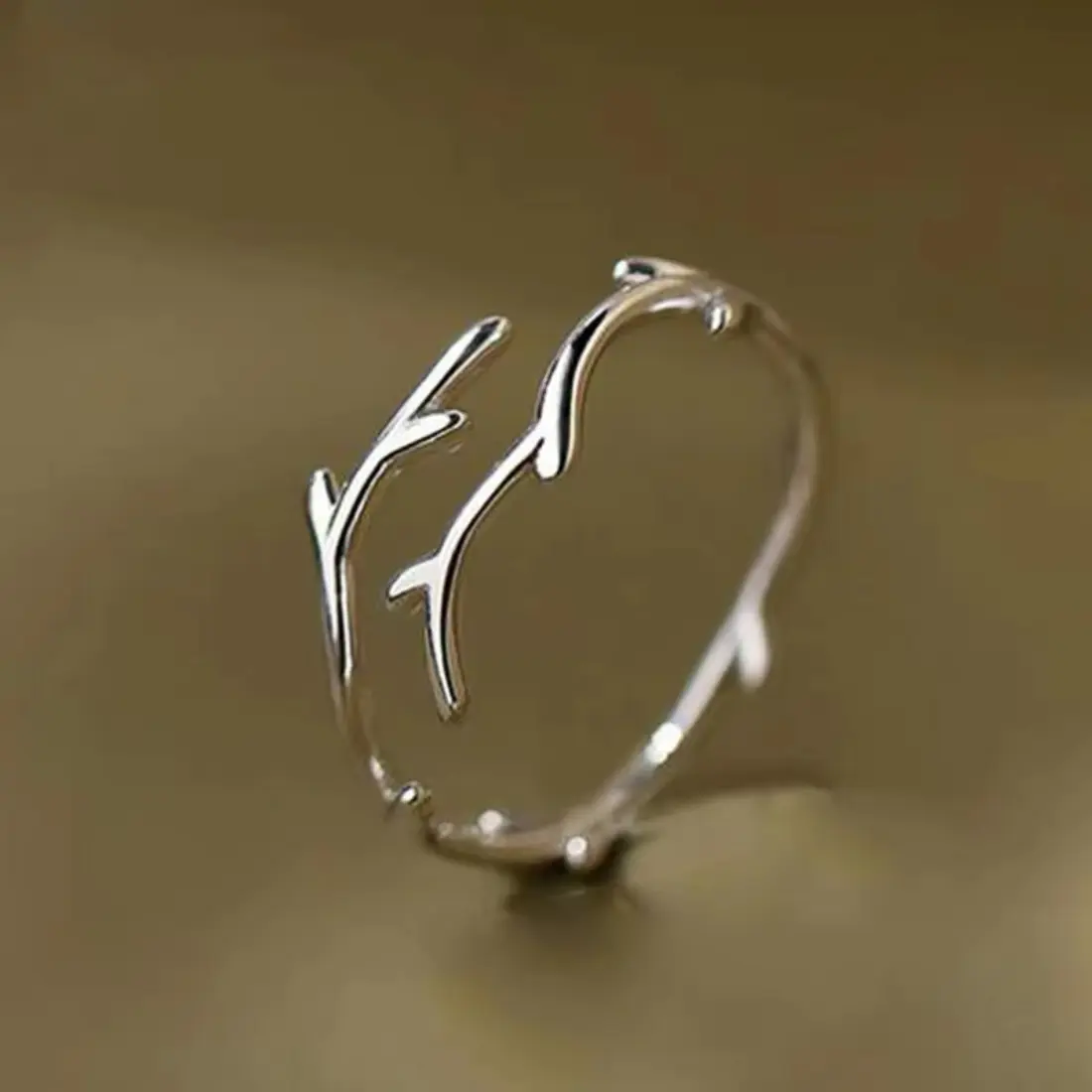 Women's Adjustable Open Stainless Steel Boho Olive Leaf Motif Female Ring - Elegant Botanical Statement Jewelry for Daily Wear, Parties, Gifting, Stainless Steel Jewelry