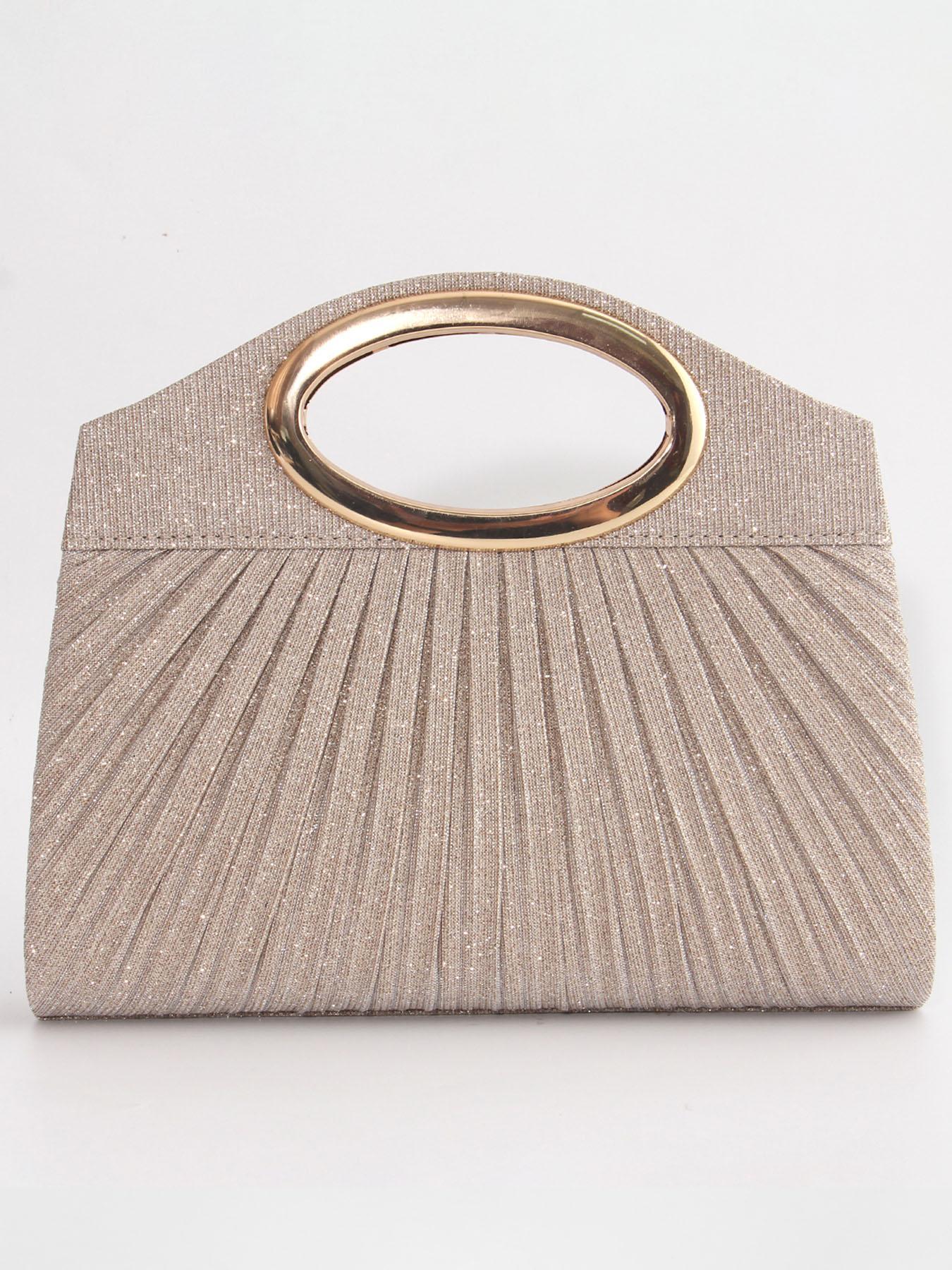 Women's Elegant Glitter Evening Clutch Bag, Metal Ring Handle, Pleated Design, Magnetic Closure, Versatile Strap, Perfect for Weddings, Parties, Wristlet Clutch