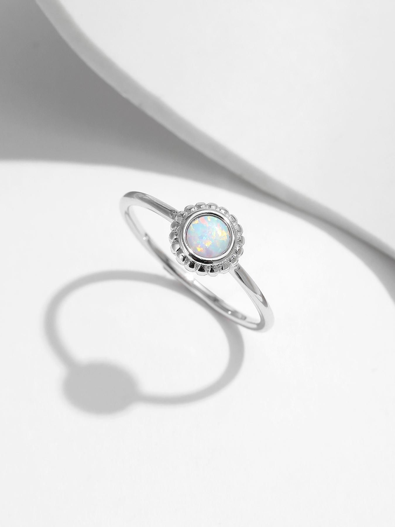 925 Sterling Silver Vintage Sunflower Design Ring, Fashion Synthetic Opal Ring for Women, Trendy All-match & Exquisite Jewelry for Birthday Gift