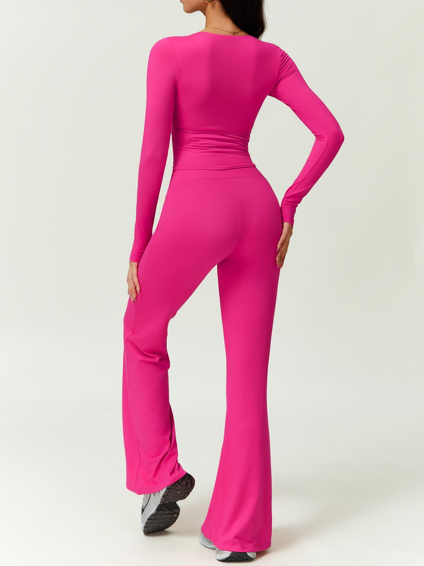 Women's Patchwork High Elastic Deep V-Shaped Collar Detachable Chest Pad Long Sleeve Oblique Waist Slim Fit Flared Pants Yoga Clothes suit Sweatsuit Set Outdoor Running Cycling Walking Gym Sports Training Workout Set Athleisure Wear Set