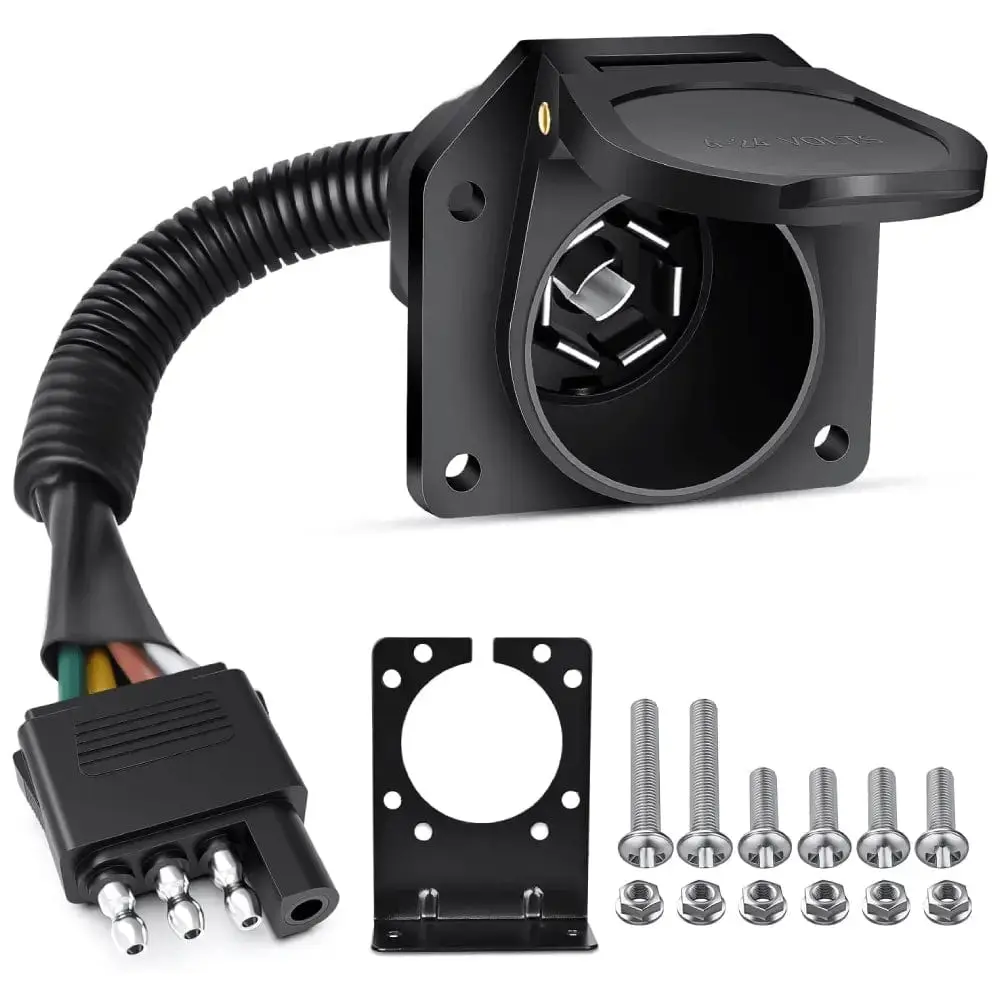 Nilight 4 Way Flat to 7 Way Round Trailer Adapter Plug, 4-Way Flat Outlet, 7 Way Blade Plug