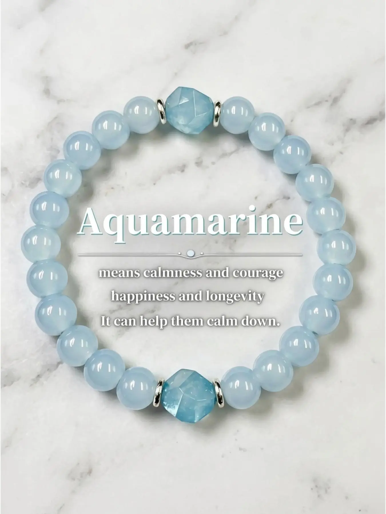 Aquamarine Beaded Bracelet for Women, Natural Blue Crystal Stretch Bracelet, Elegant Gemstone Jewelry Gift for Her, Crystal Bracelets